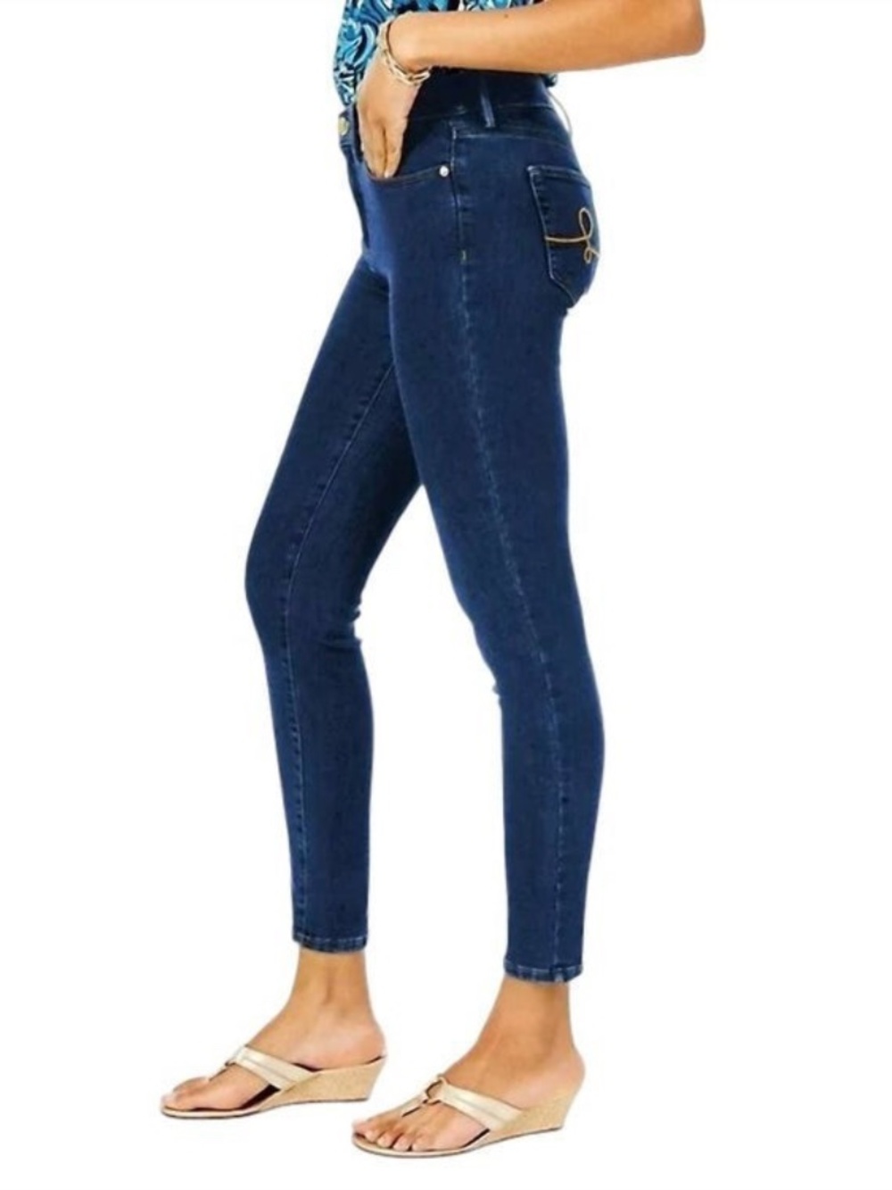 LILLY PULITZER Eagan High Rise Super Skinny Dark Wash Blue Jeans  NEW - Picture 2 of 4